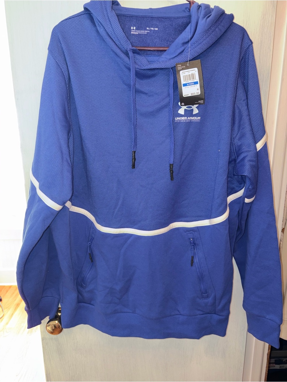 Under Armour Men's Royal Blue Hooded Pullover with White Trim
